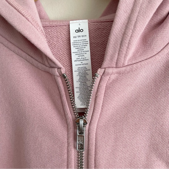 Alo Yoga Sweet Escape Cropped Full Zip Up Hoodie in Ballet Pink - Picture 8 of 11